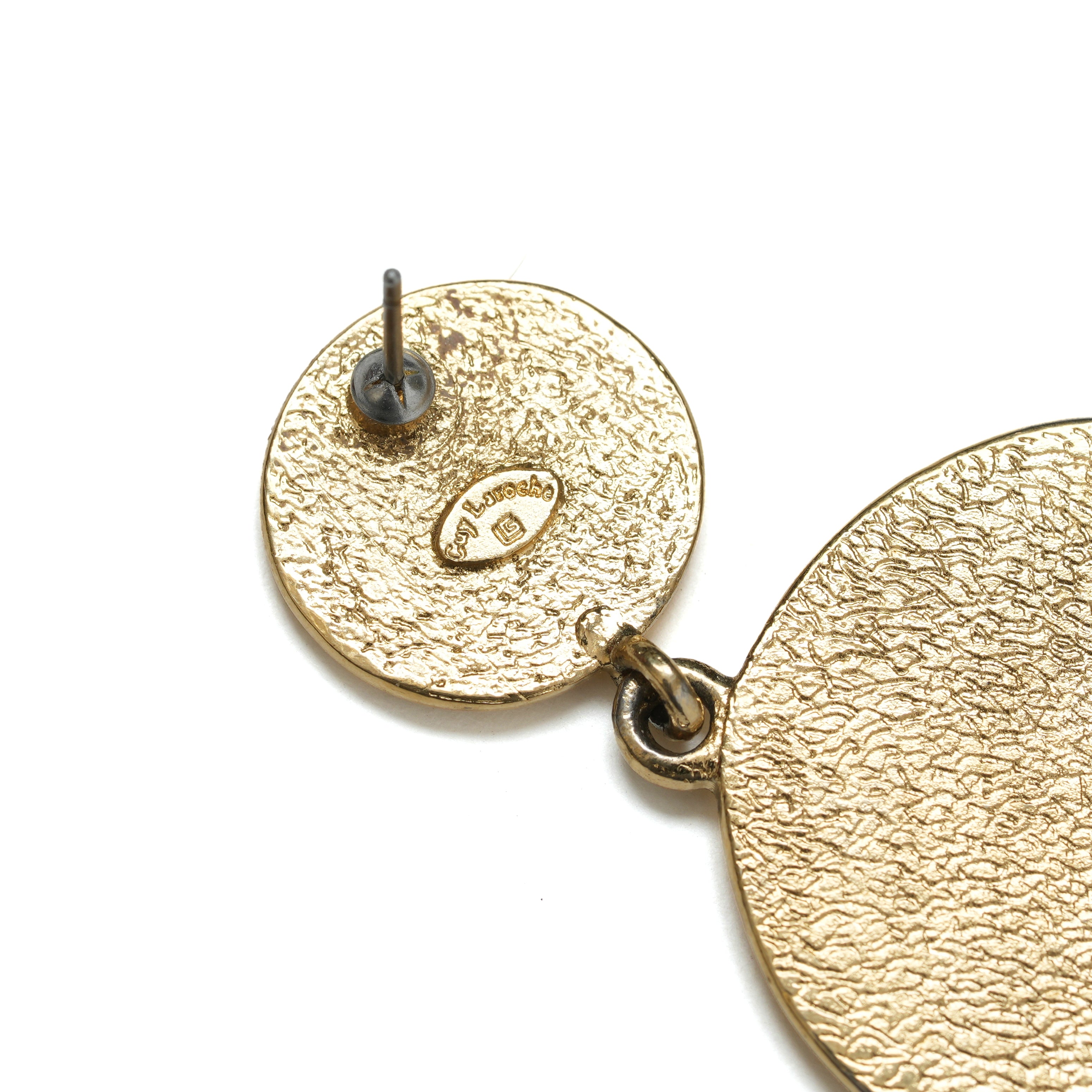 Vintage Guy Laroche Molten Gold Medallion Drop Earrings - beg borrow steal studio