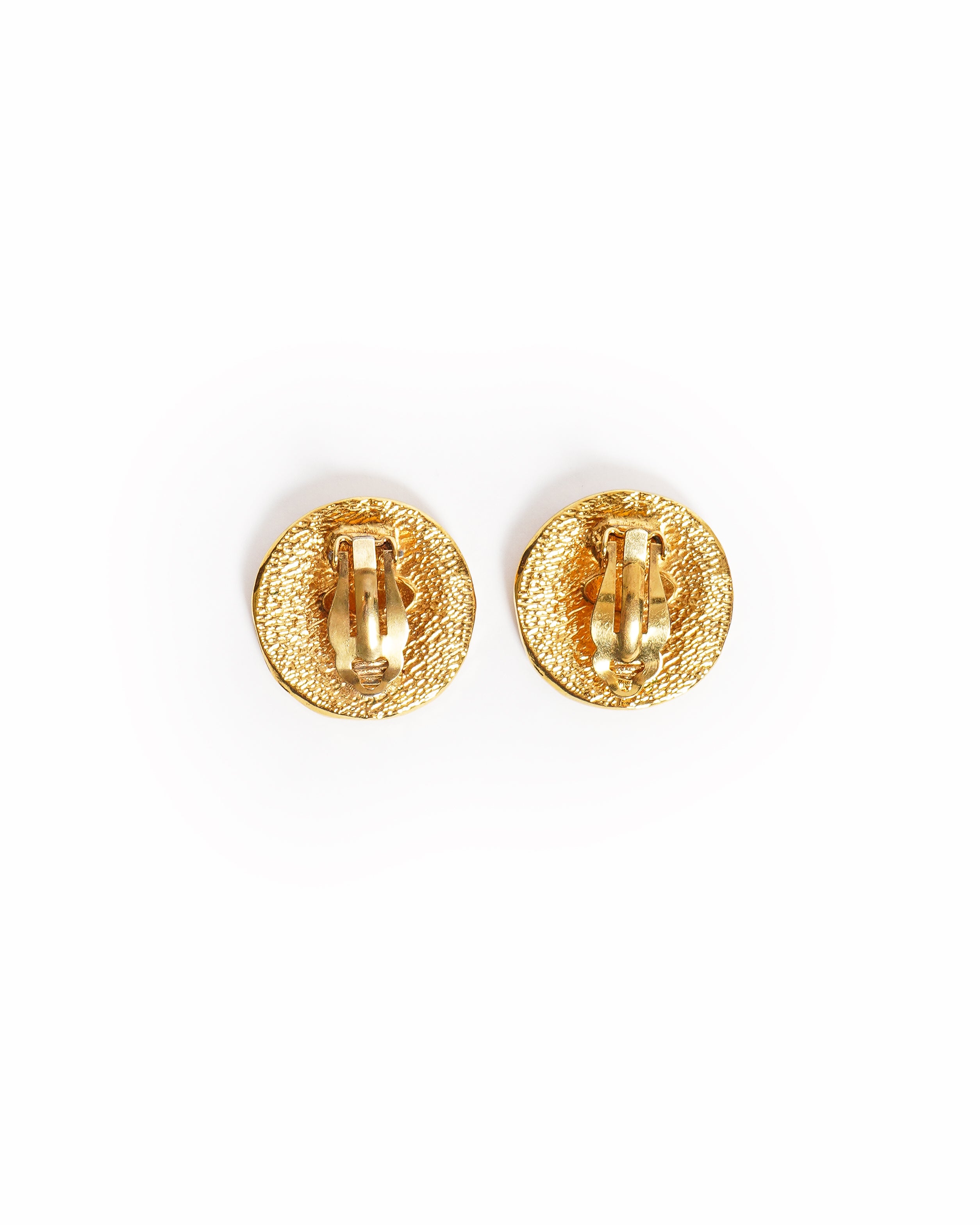Vintage Chanel Logo CC 31 Rue Cambon Paris Relief Round Earrings - beg borrow steal studio