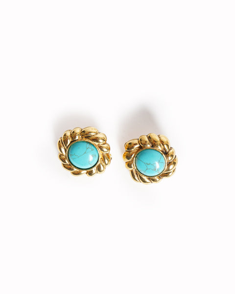 Vintage Chanel Turquoise Stone Rope-frame Earrings. - beg borrow steal studio