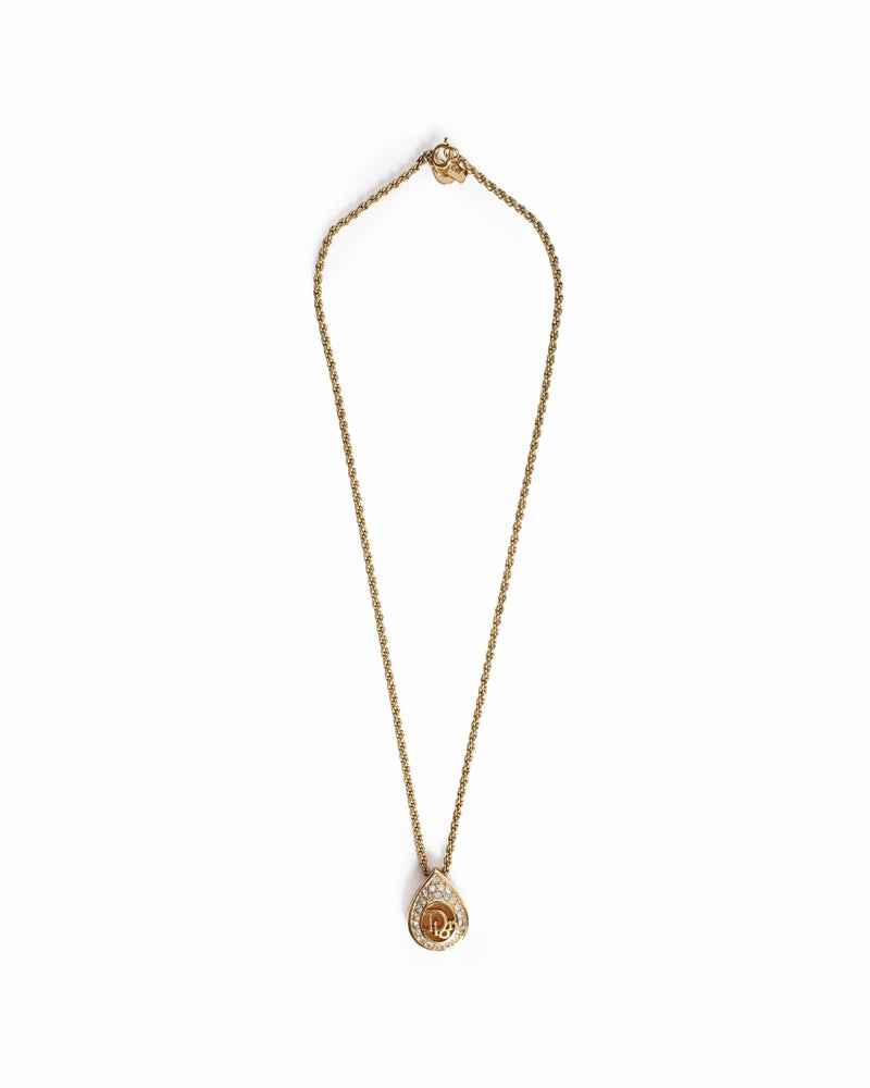 Vintage Christian Dior Crystal 'cd' Oval Pendant Necklace