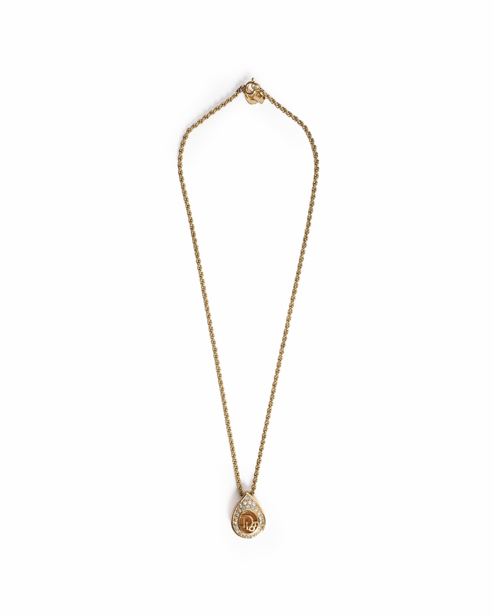 Vintage Christian Dior Crystal 'cd' Oval Pendant Necklace