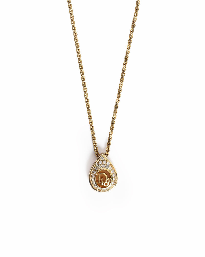 Vintage Christian Dior Crystal 'cd' Oval Pendant Necklace