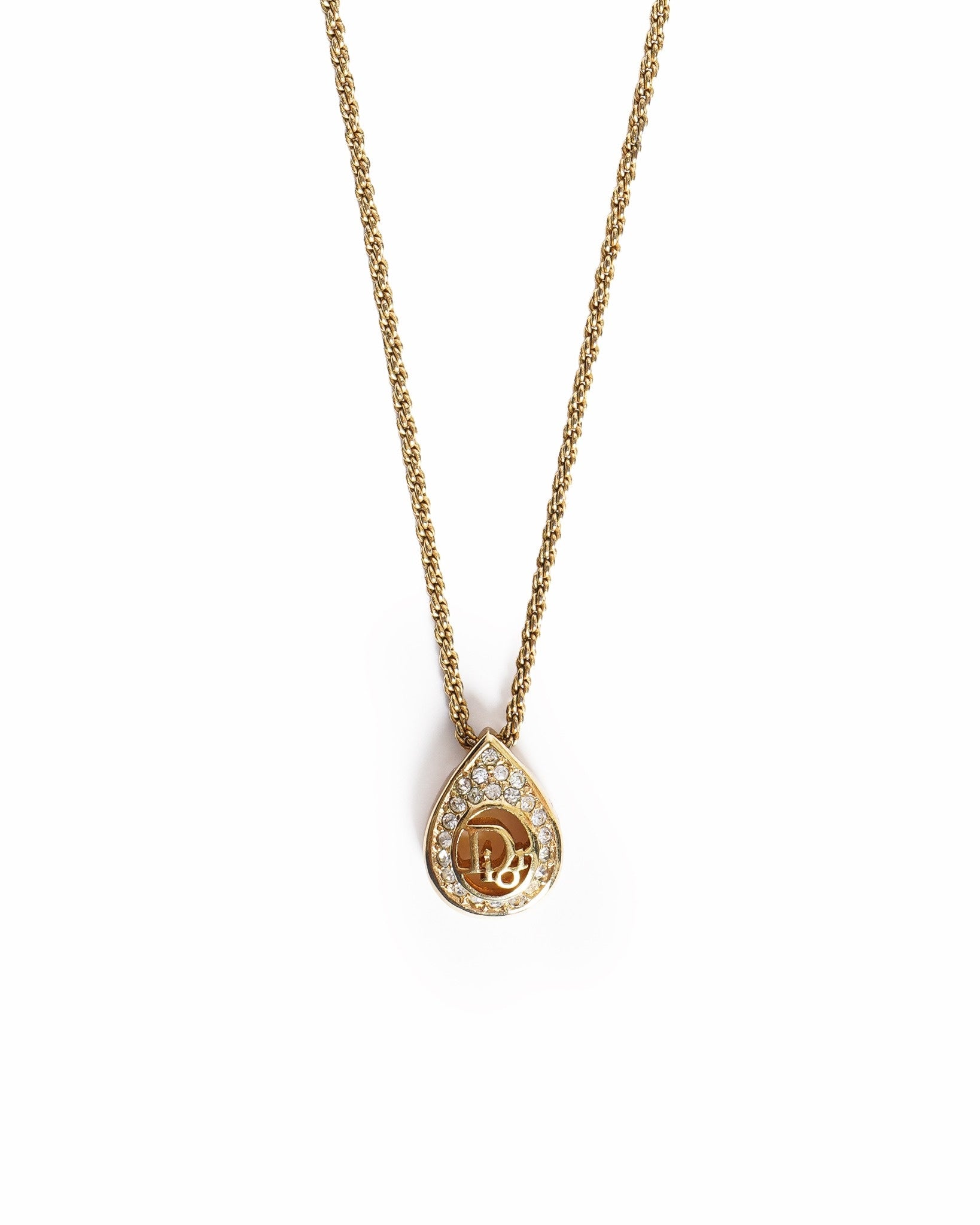 Vintage Christian Dior Crystal 'cd' Oval Pendant Necklace