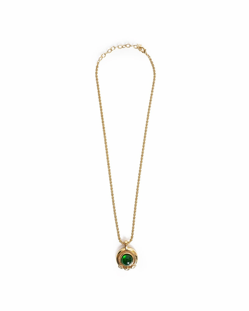 Vintage Nina Ricci Emerald Green Cabochon Floral Accent Pendant Necklace