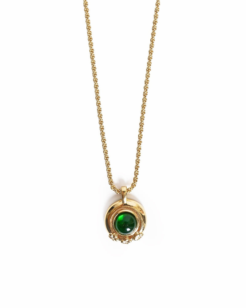 Vintage Nina Ricci Emerald Green Cabochon Floral Accent Pendant Necklace