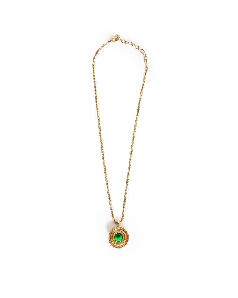 Vintage Nina Ricci Emerald Green Cabochon Floral Accent Pendant Necklace
