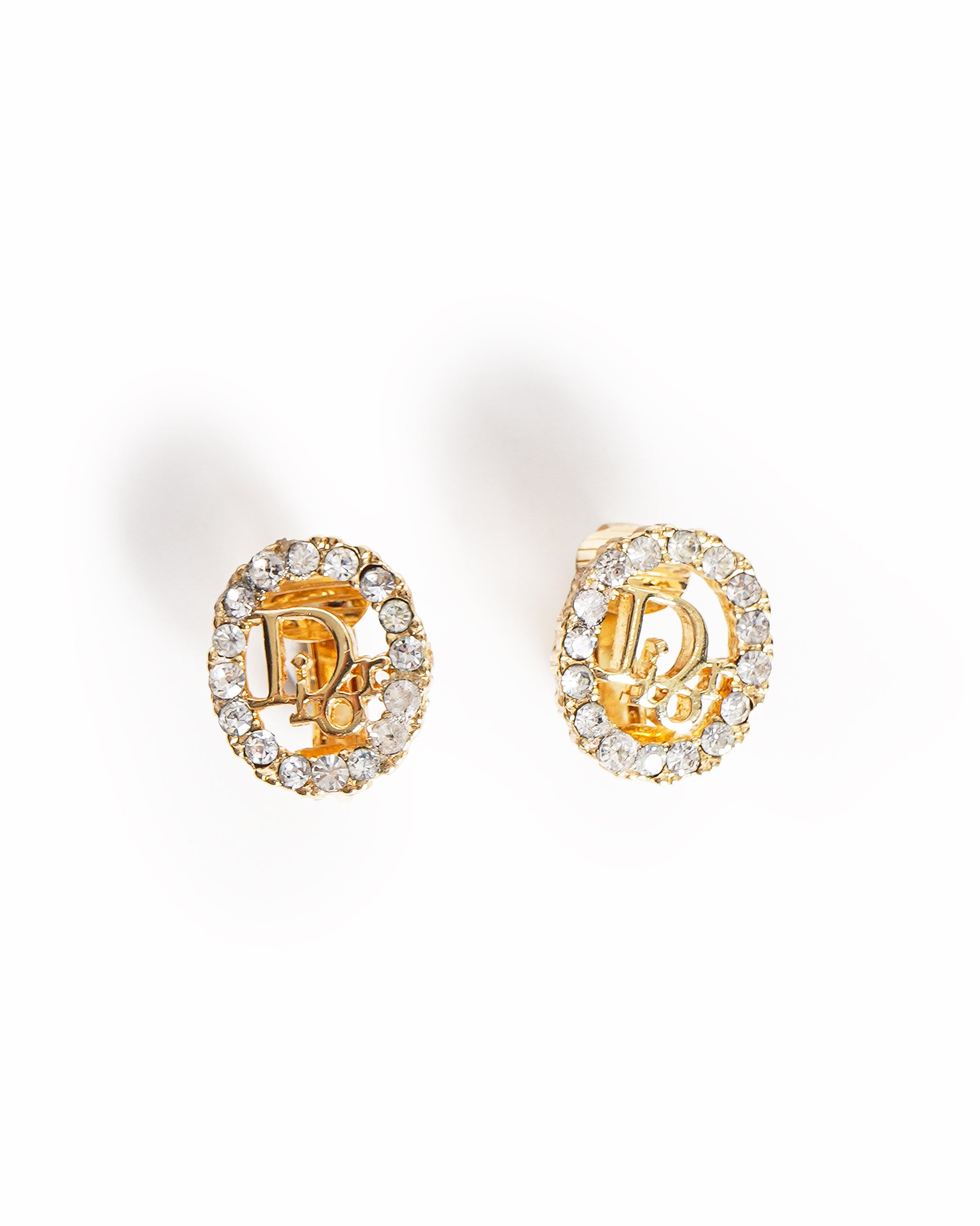 Vintage Christian Dior Rhinestone Dior Logo Oval Hoop Earrings