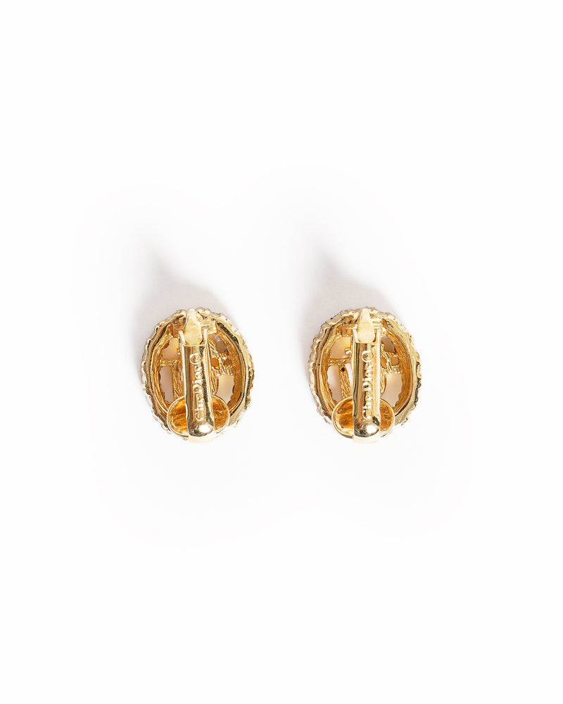 Vintage Christian Dior Rhinestone Dior Logo Oval Hoop Earrings