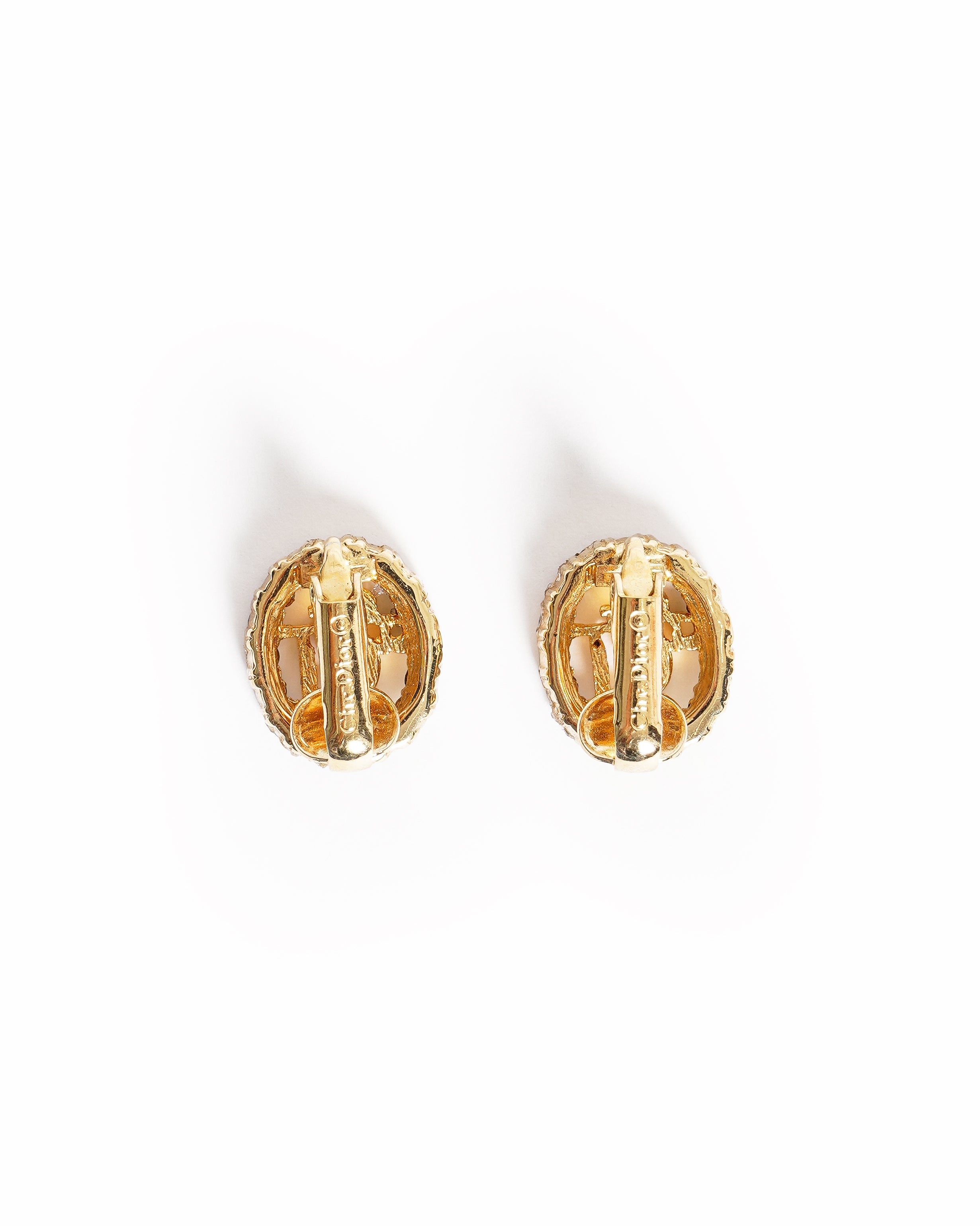 Vintage Christian Dior Rhinestone Dior Logo Oval Hoop Earrings
