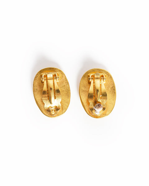 Vintage Chanel oval CC logo earrings - beg borrow steal studio