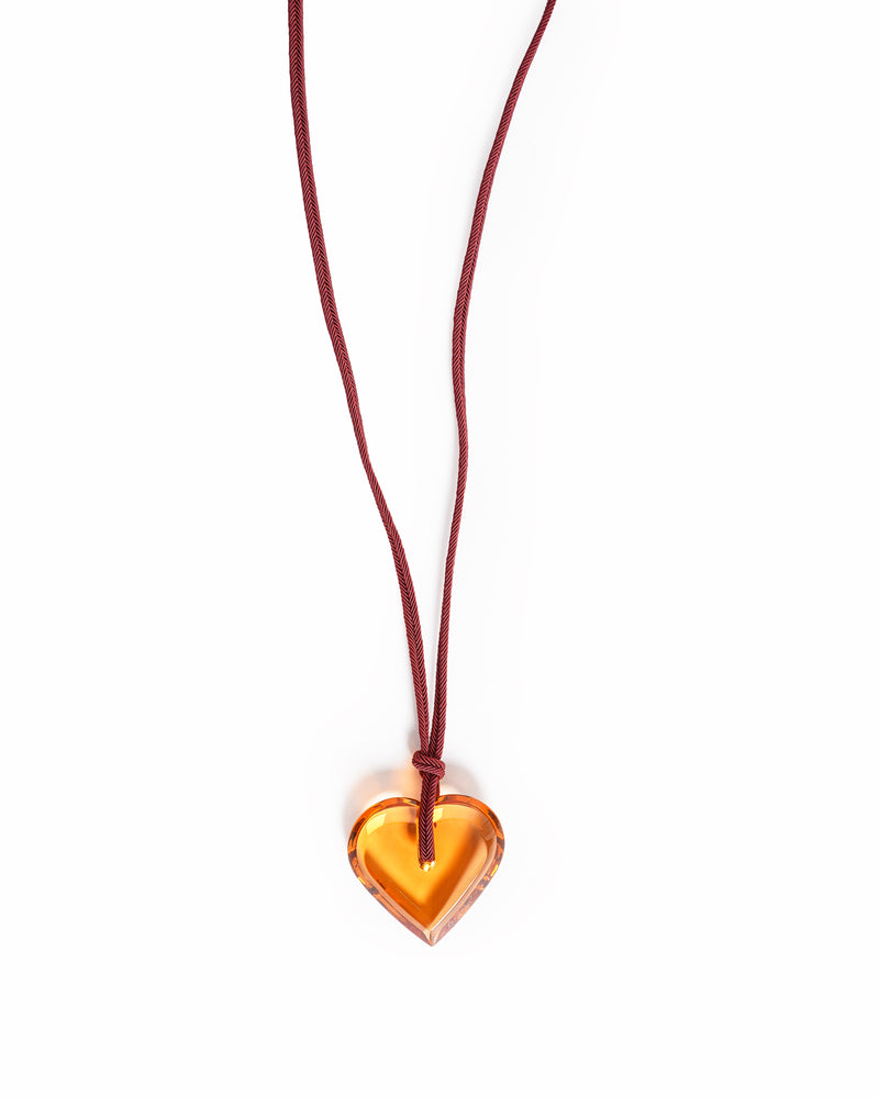 Vintage Baccarat Clear Amber Crystal Heart Cord Pendant Necklace