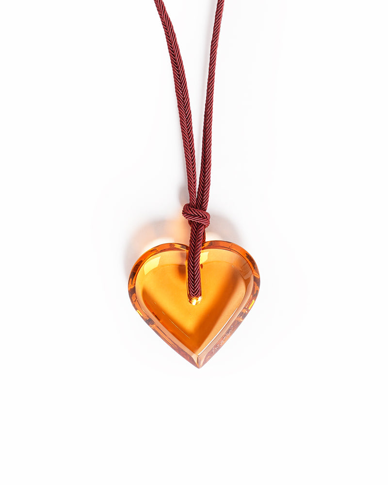 Vintage Baccarat Clear Amber Crystal Heart Cord Pendant Necklace