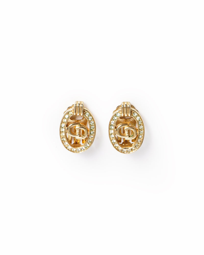 Vintage Christian Dior Crystal CD Logo Earrings