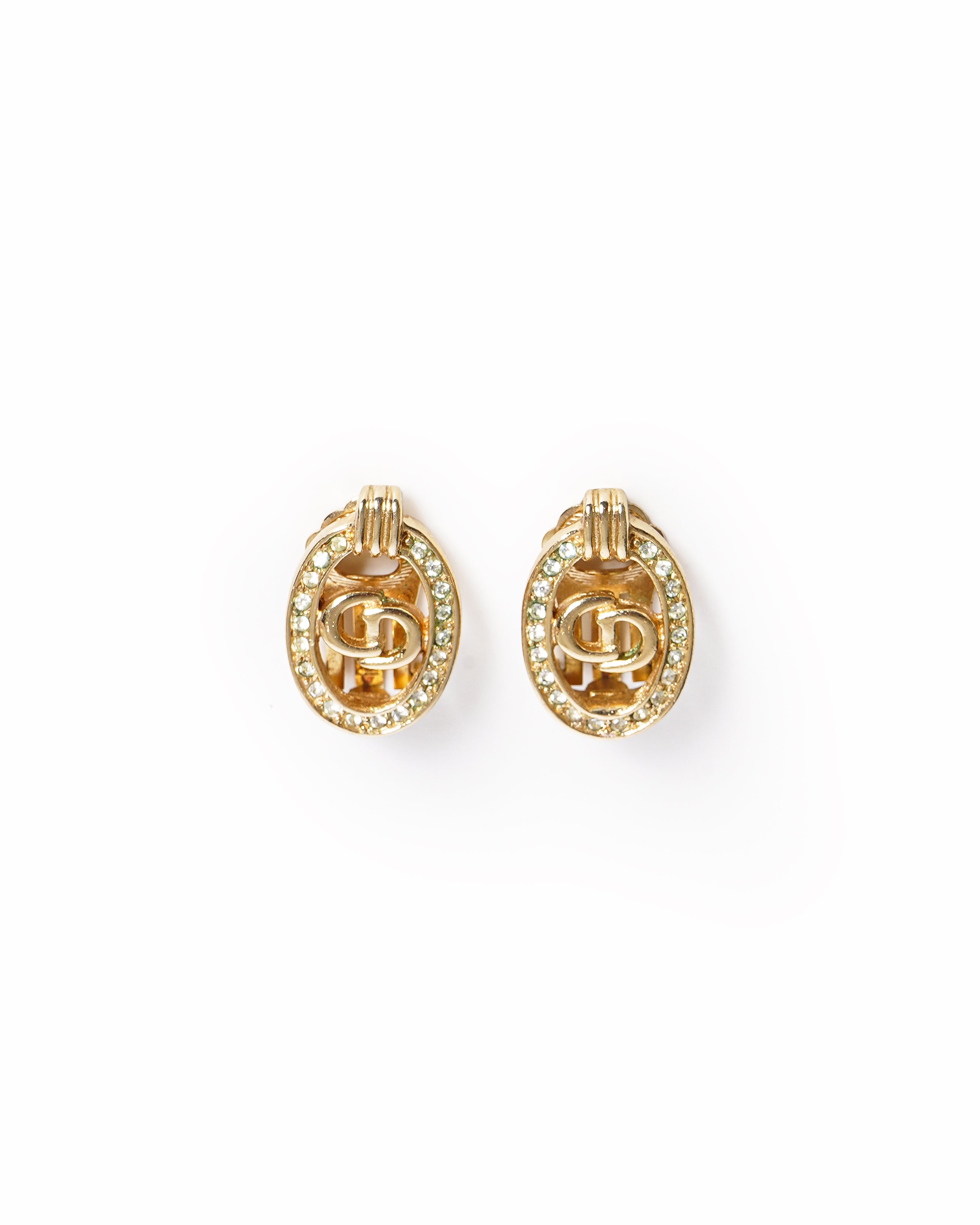 Vintage Christian Dior Crystal CD Logo Earrings