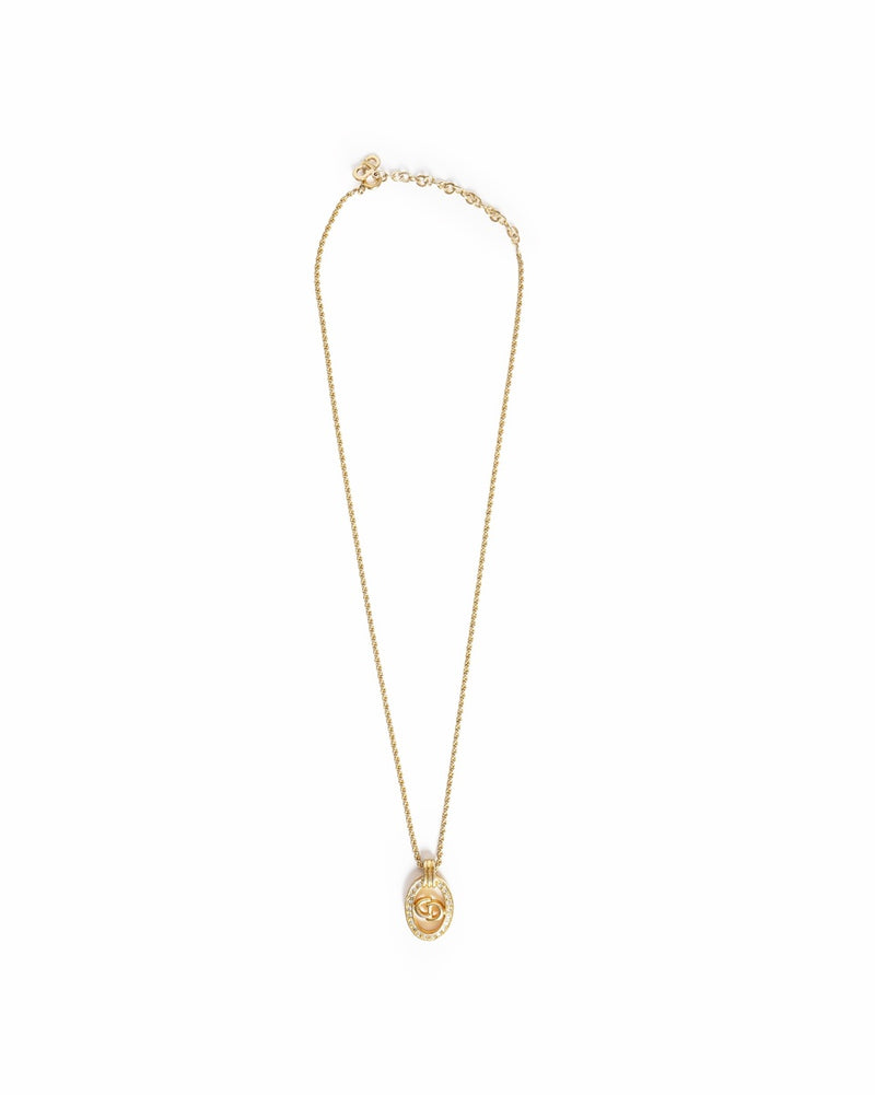 Vintage Christian Dior Crystal CD Pendant Necklace