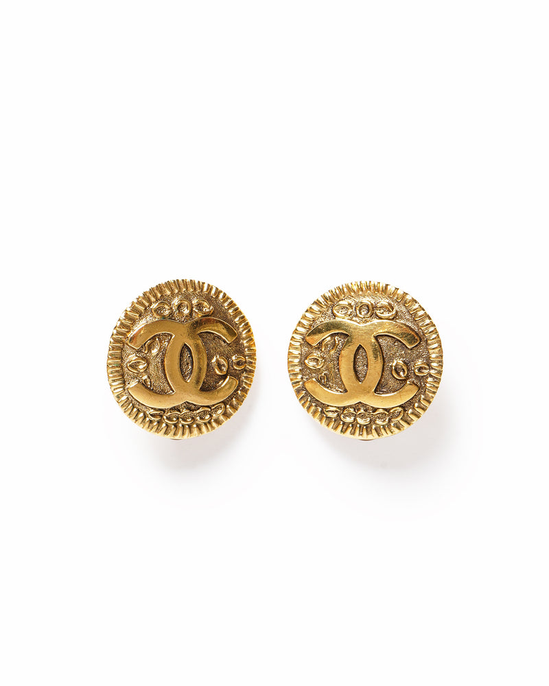 Vintage Chanel Textured CC Round Earrings - beg borrow steal studio