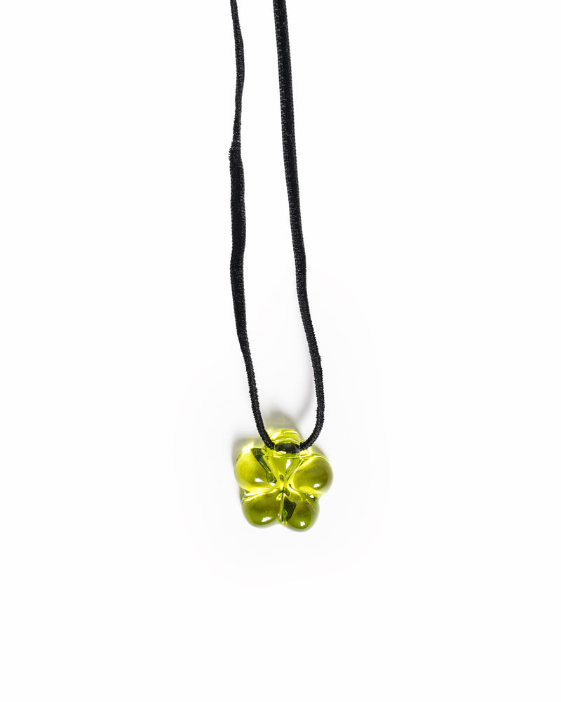 Vintage Baccarat Fleurette Lime Green Crystal Flower Pendant Necklace