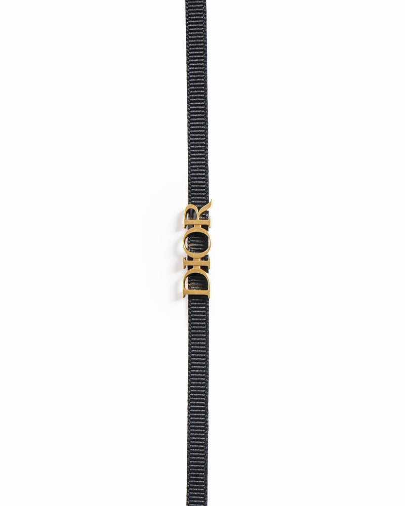 Vintage Christian Dior Dior Logo Black Grosgrain Ribbon Choker Necklace,