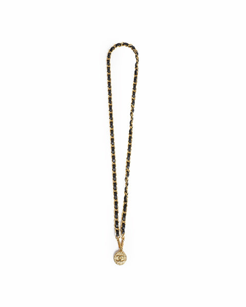 Vintage Chanel Black Leather CC Logos Coin Chain Belt