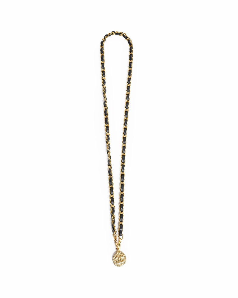 Vintage Chanel Black Leather CC Logos Coin Chain Belt