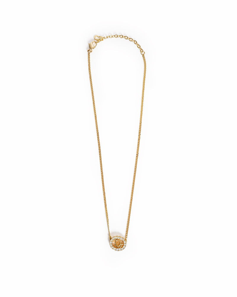 Vintage Dior Rhinestone Dior Logo Circular Pendant Necklace