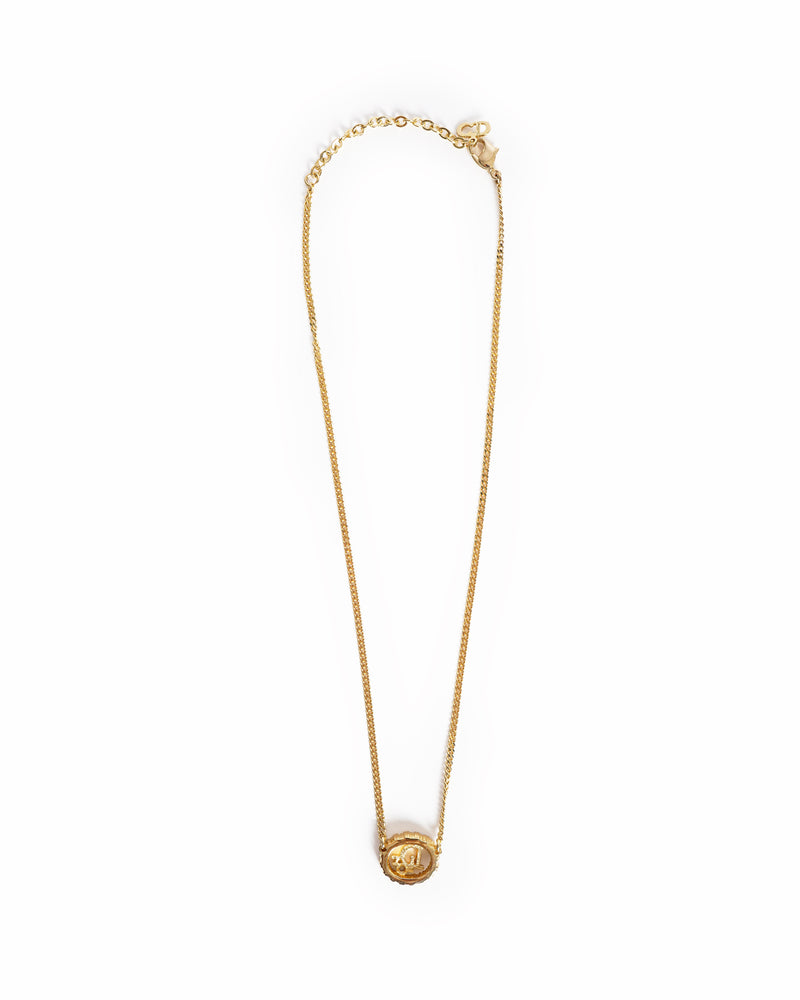 Vintage Dior Rhinestone Dior Logo Circular Pendant Necklace