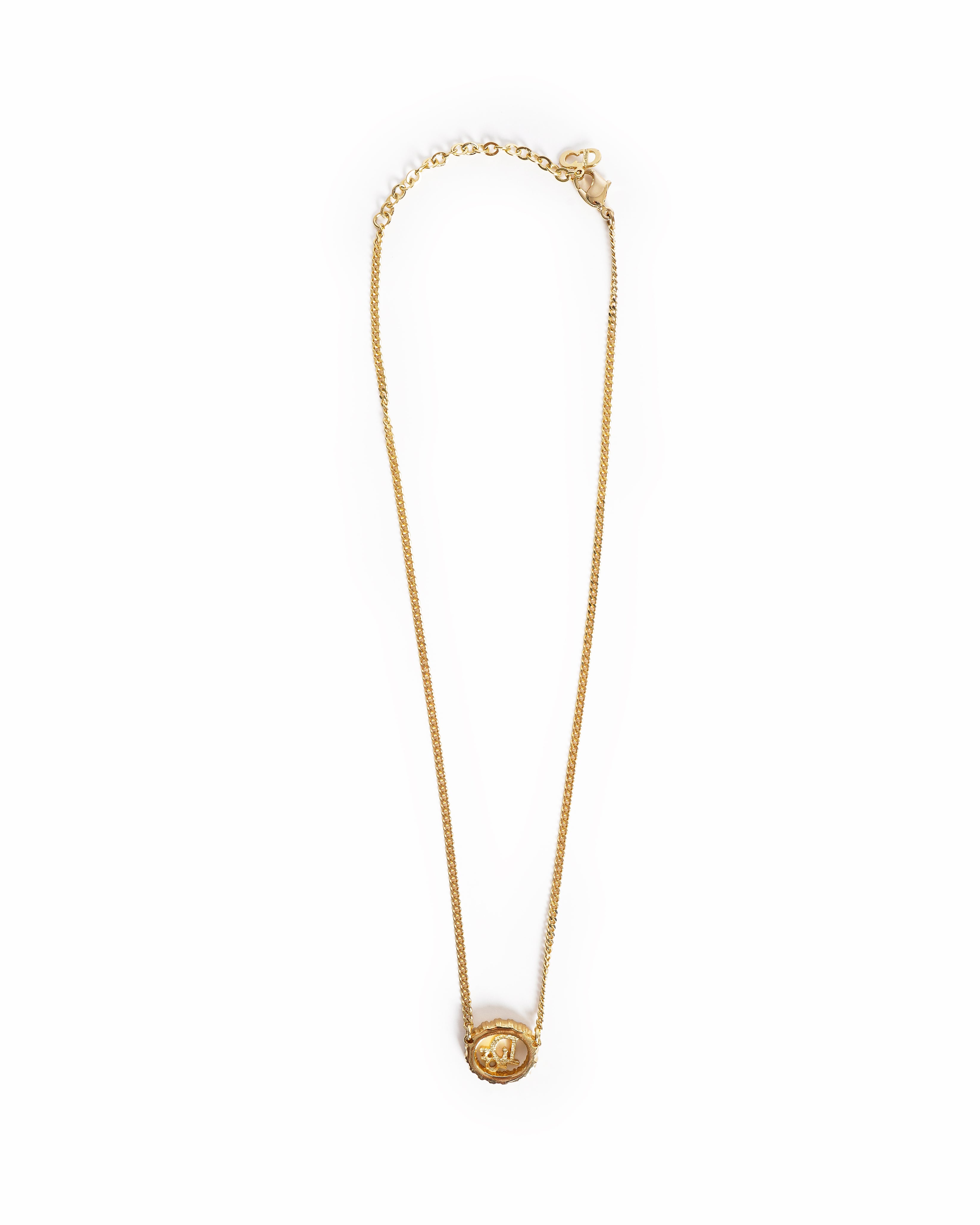 Vintage Dior Rhinestone Dior Logo Circular Pendant Necklace