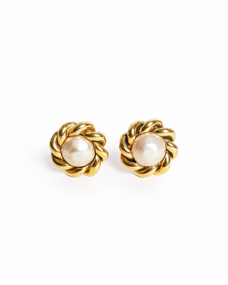Vintage Chanel pearl rope twist frame earrings - beg borrow steal studio