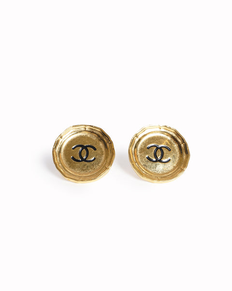 Vintage Chanel Fluted CC Enamel Earrings - beg borrow steal studio