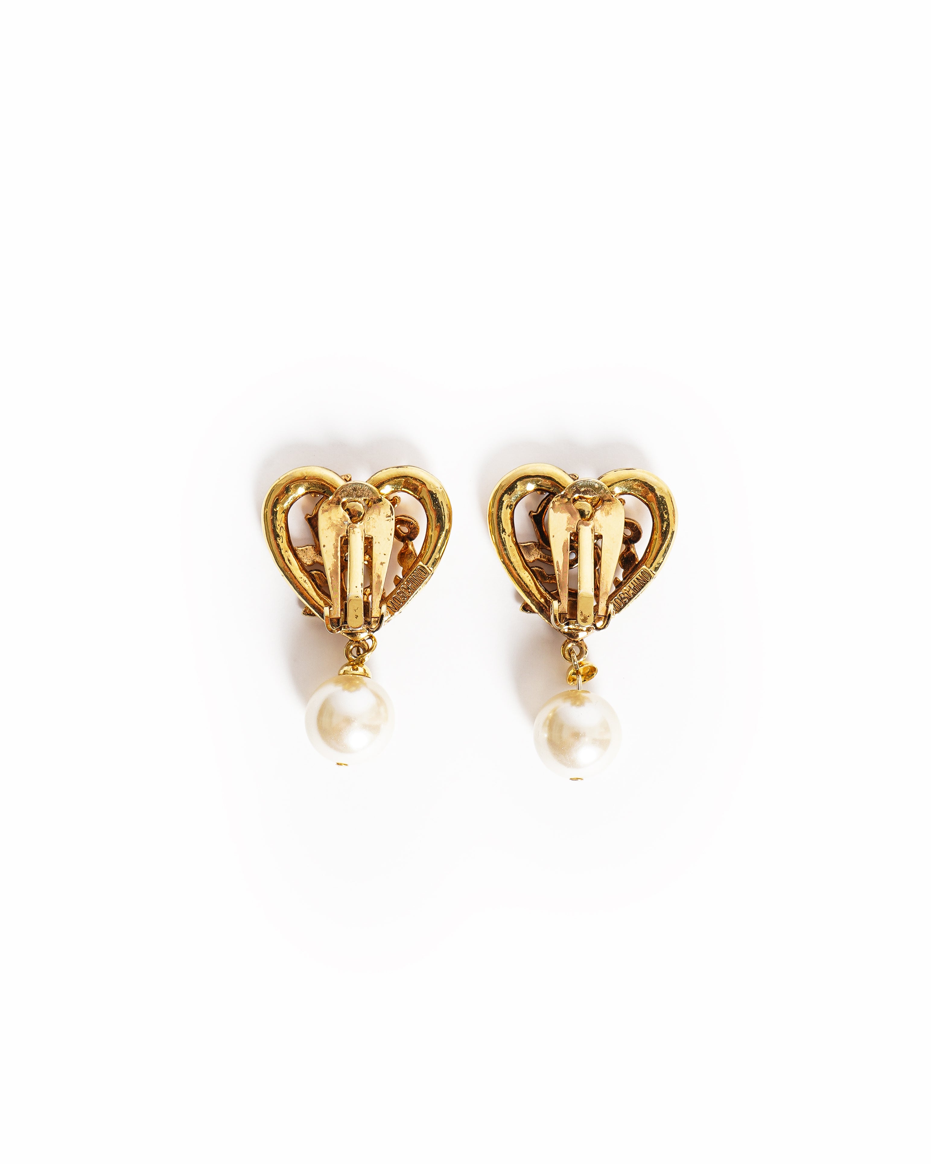 Vintage Moschino Bijoux Baroque Heart Ivy & Pearl Drop Earrings