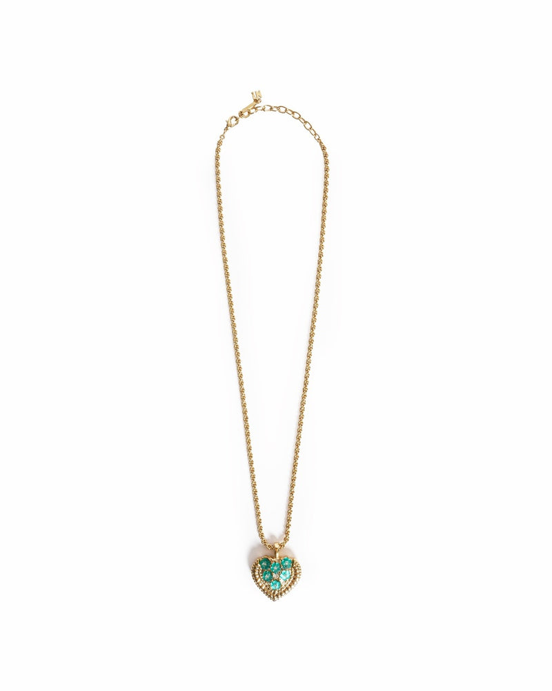 Vintage Nina Ricci Puffy Heart Turquoise Floral Pendant Necklace