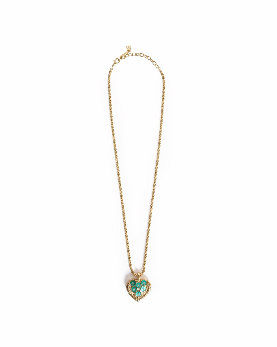 Vintage Nina Ricci Puffy Heart Turquoise Floral Pendant Necklace