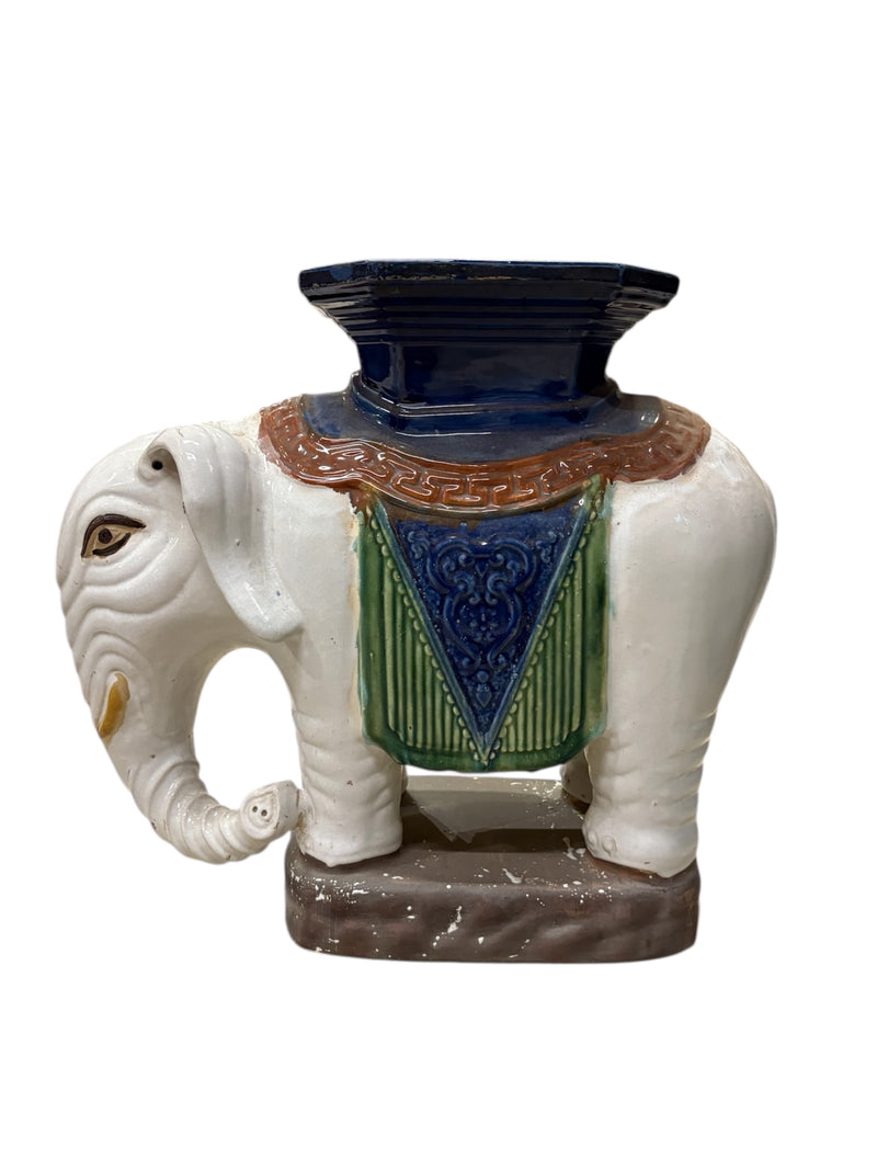Ceramic Chinese Oriental Elephant Pedestal Figure