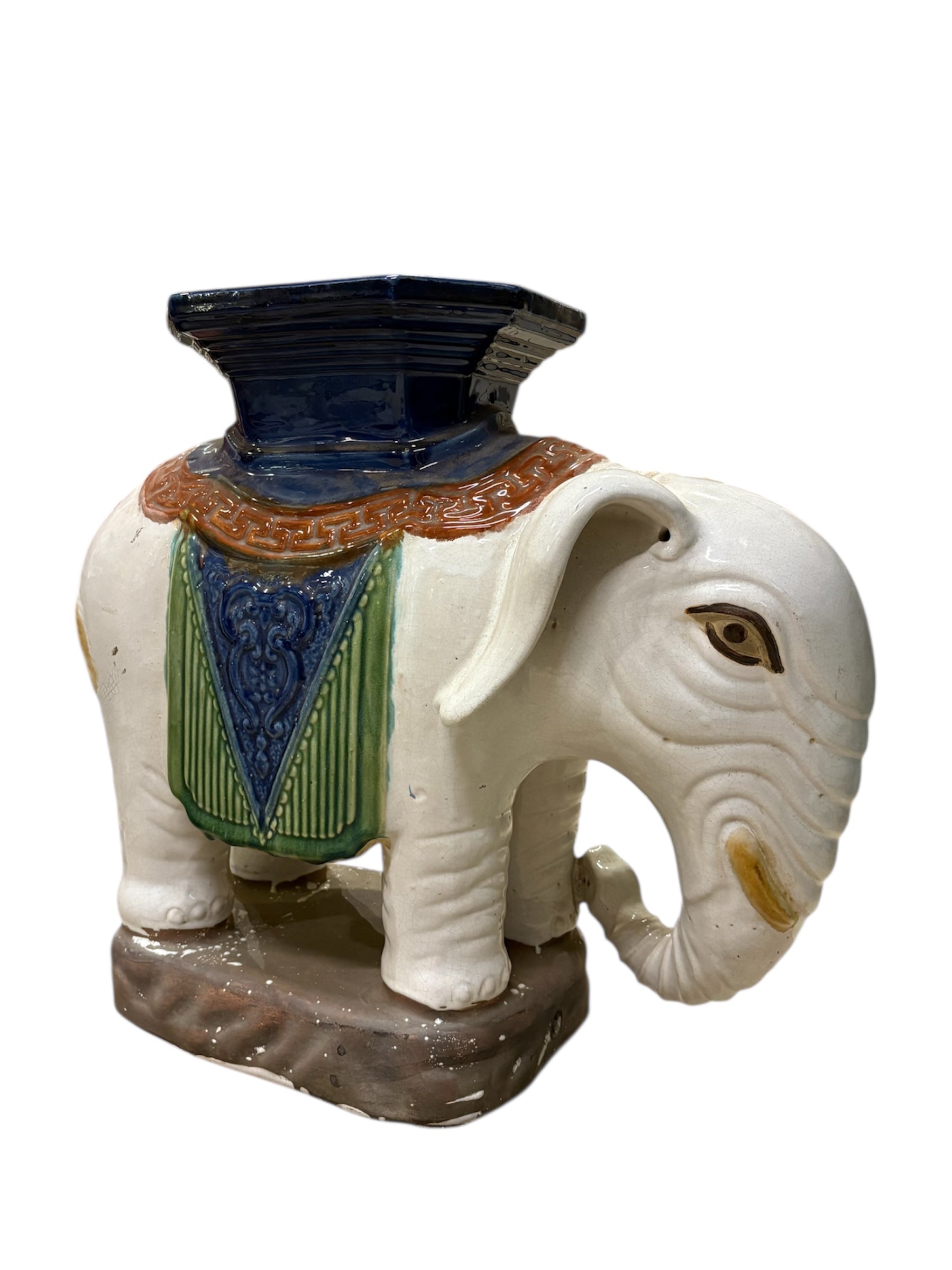 Ceramic Chinese Oriental Elephant Pedestal Figure