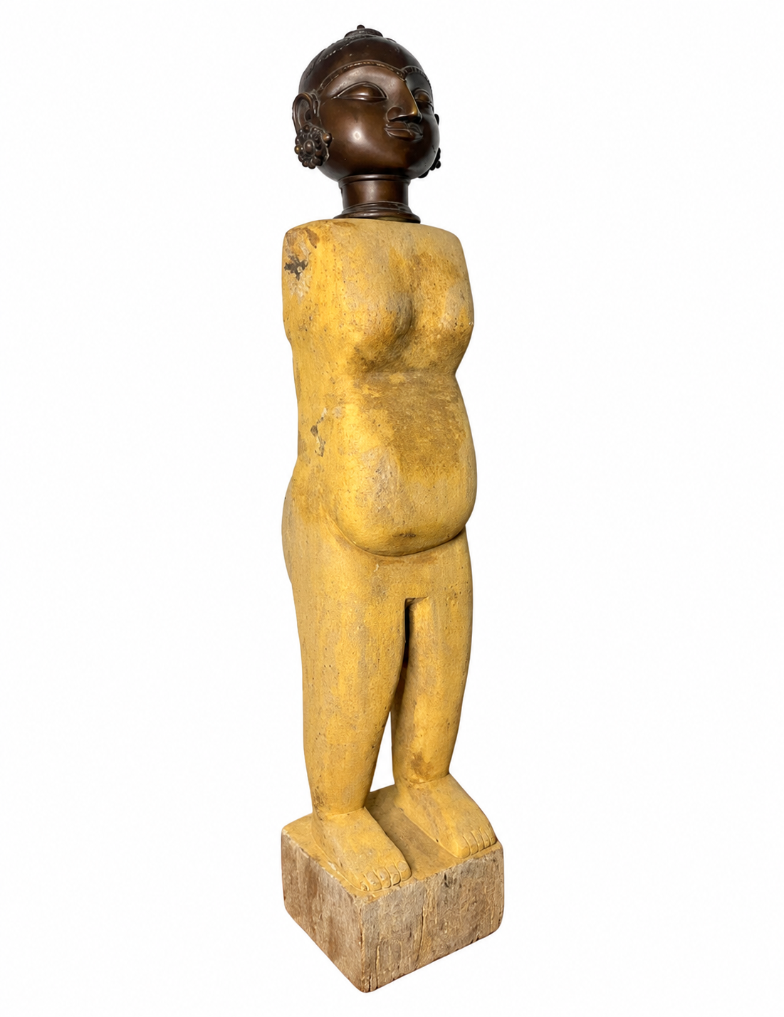 Antique Articulated Wooden Folk Art Doll With Gauri Brass Head