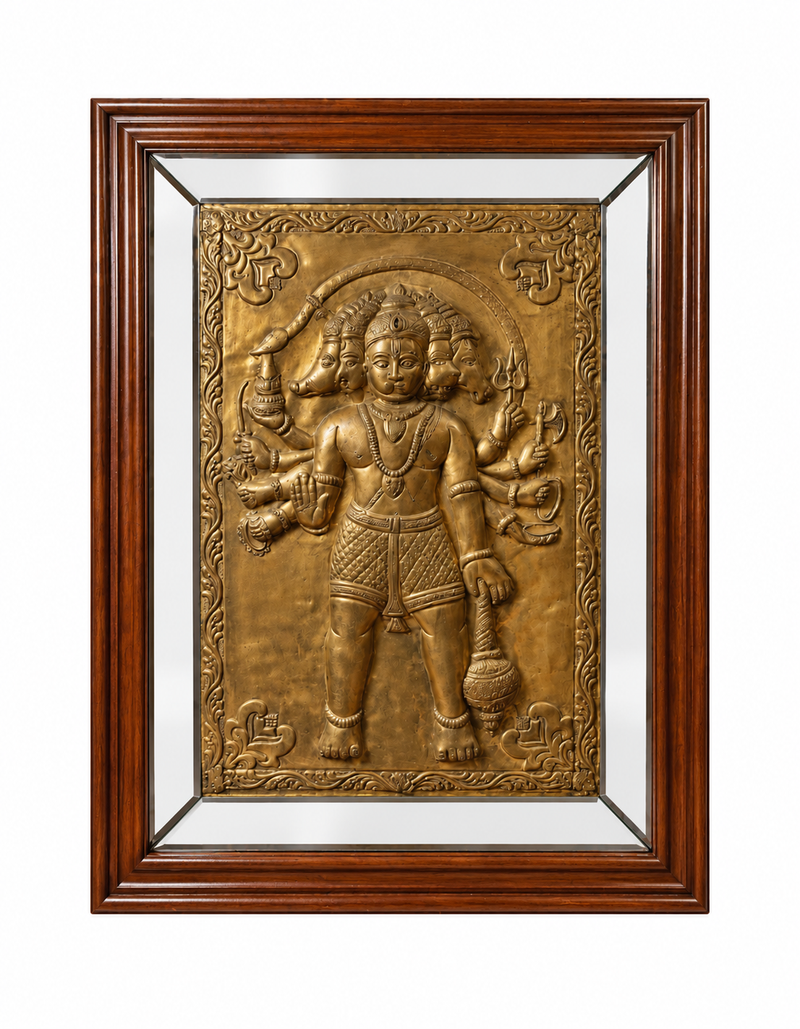 Hanuman Mirror Framed Brass Panel