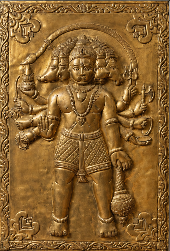 Hanuman Mirror Framed Brass Panel
