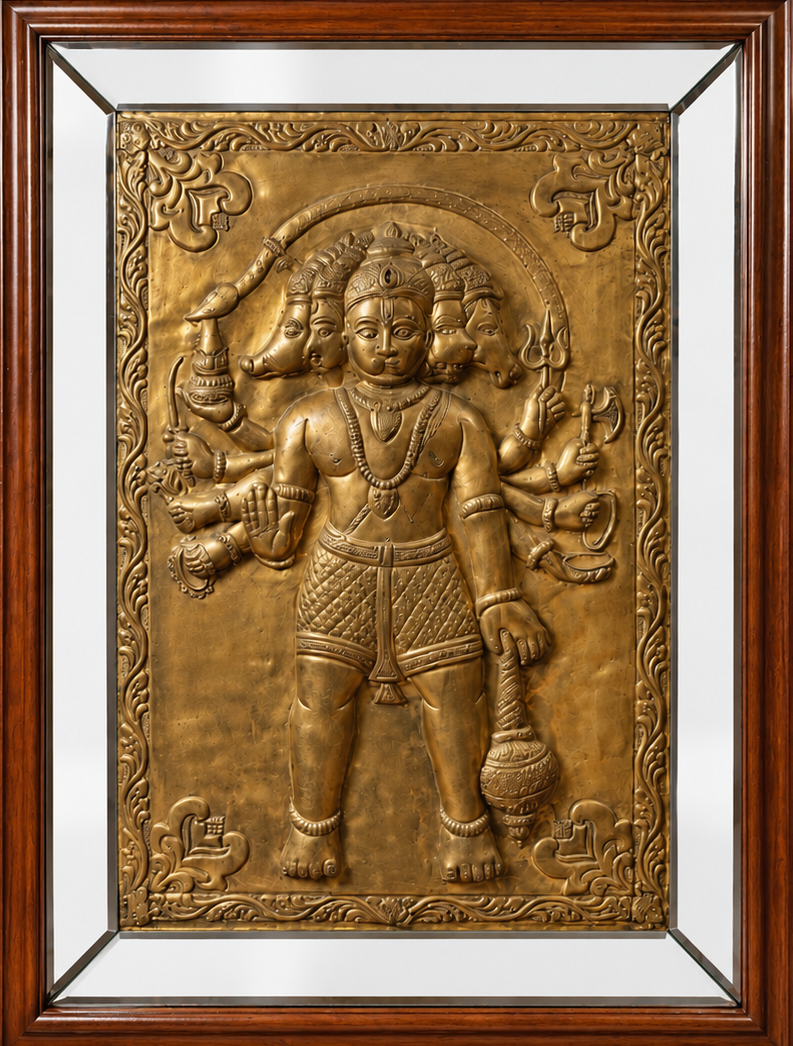 Hanuman Mirror Framed Brass Panel