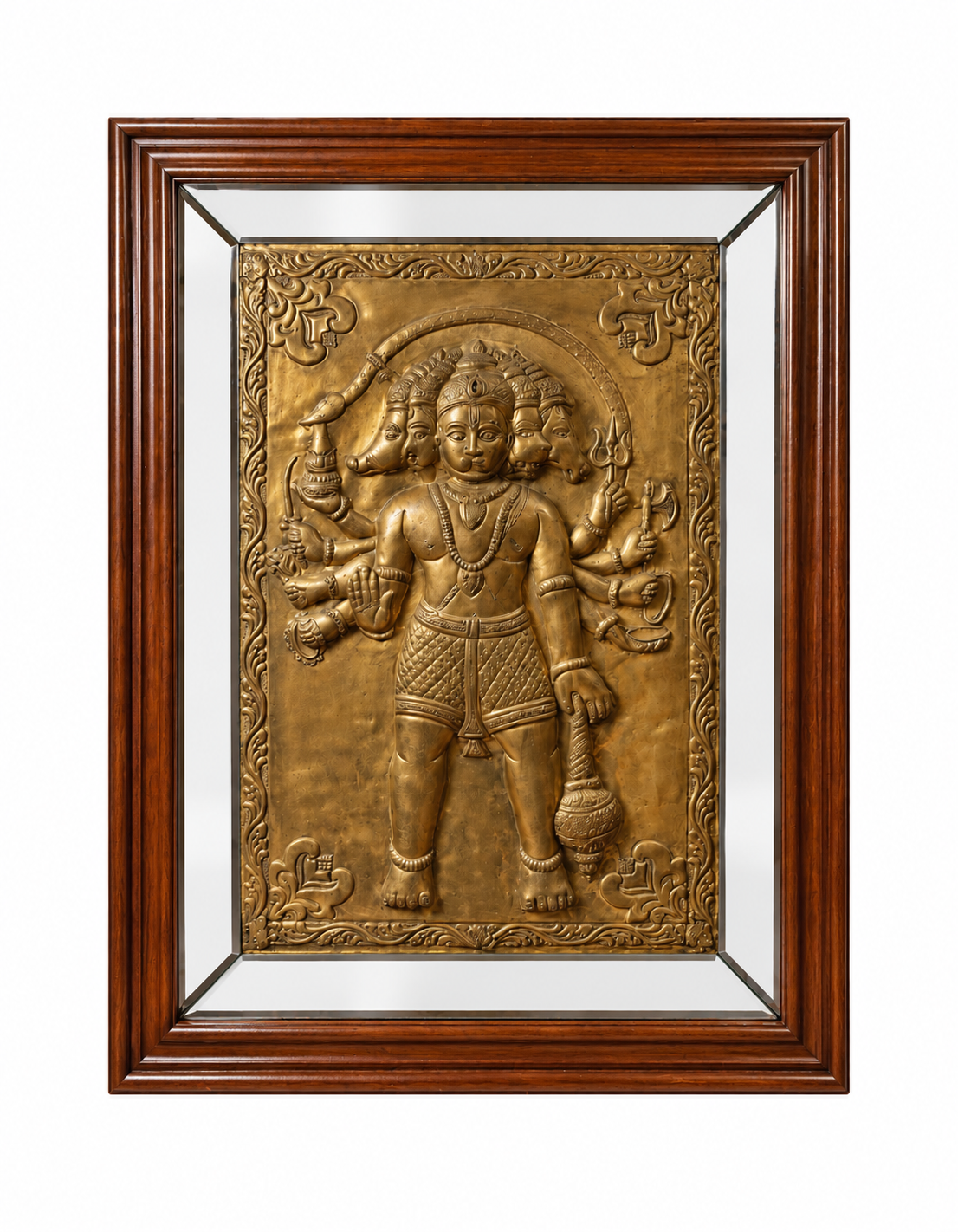 Hanuman Mirror Framed Brass Panel