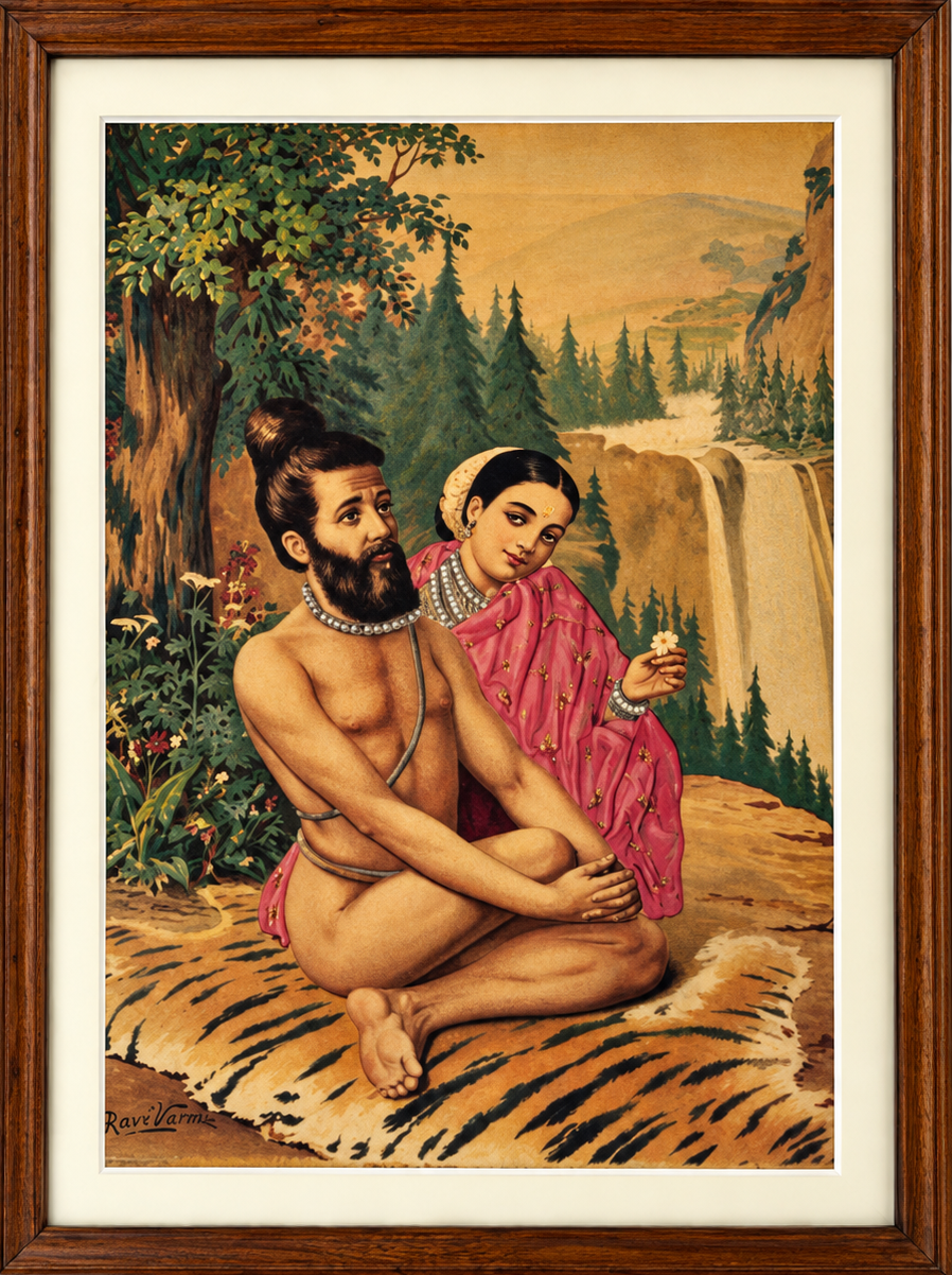 Vintage Raja Ravi Varma Vishwamitra & Menaka Oleograph (No. 128)