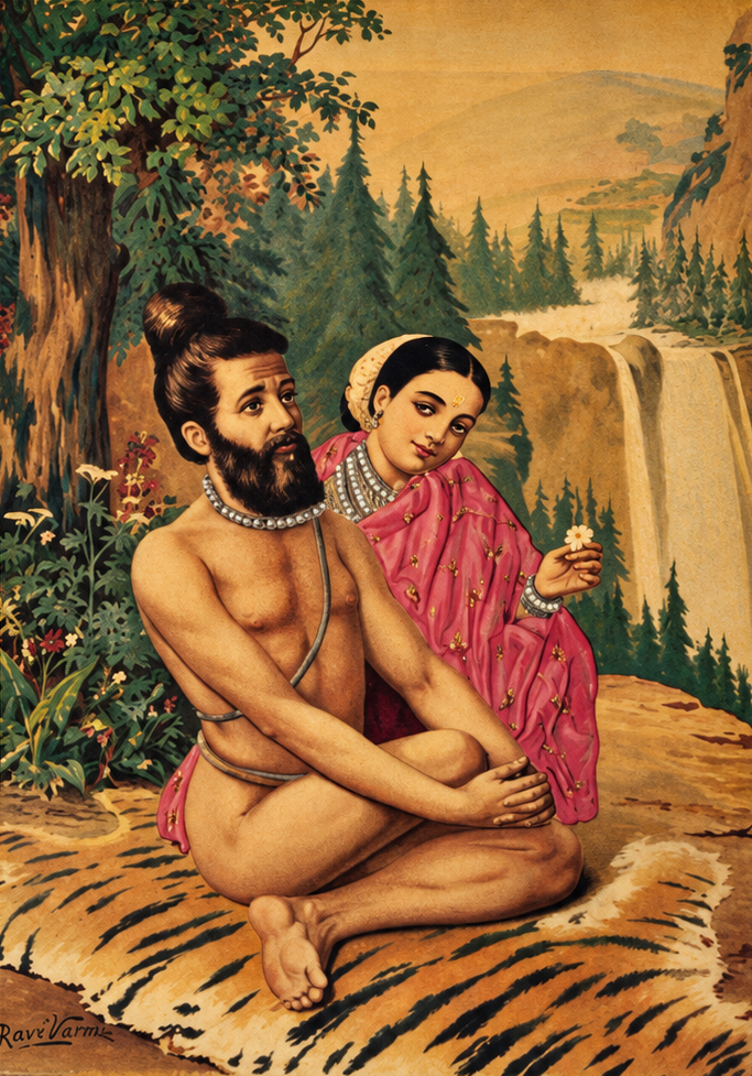 Vintage Raja Ravi Varma Vishwamitra & Menaka Oleograph (No. 128)