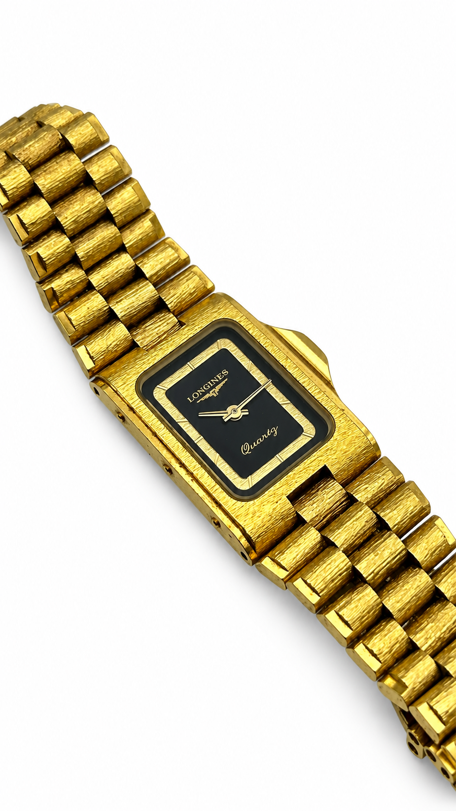 Vintage Longines Quartz Bark-Texture Tank Wristwatch