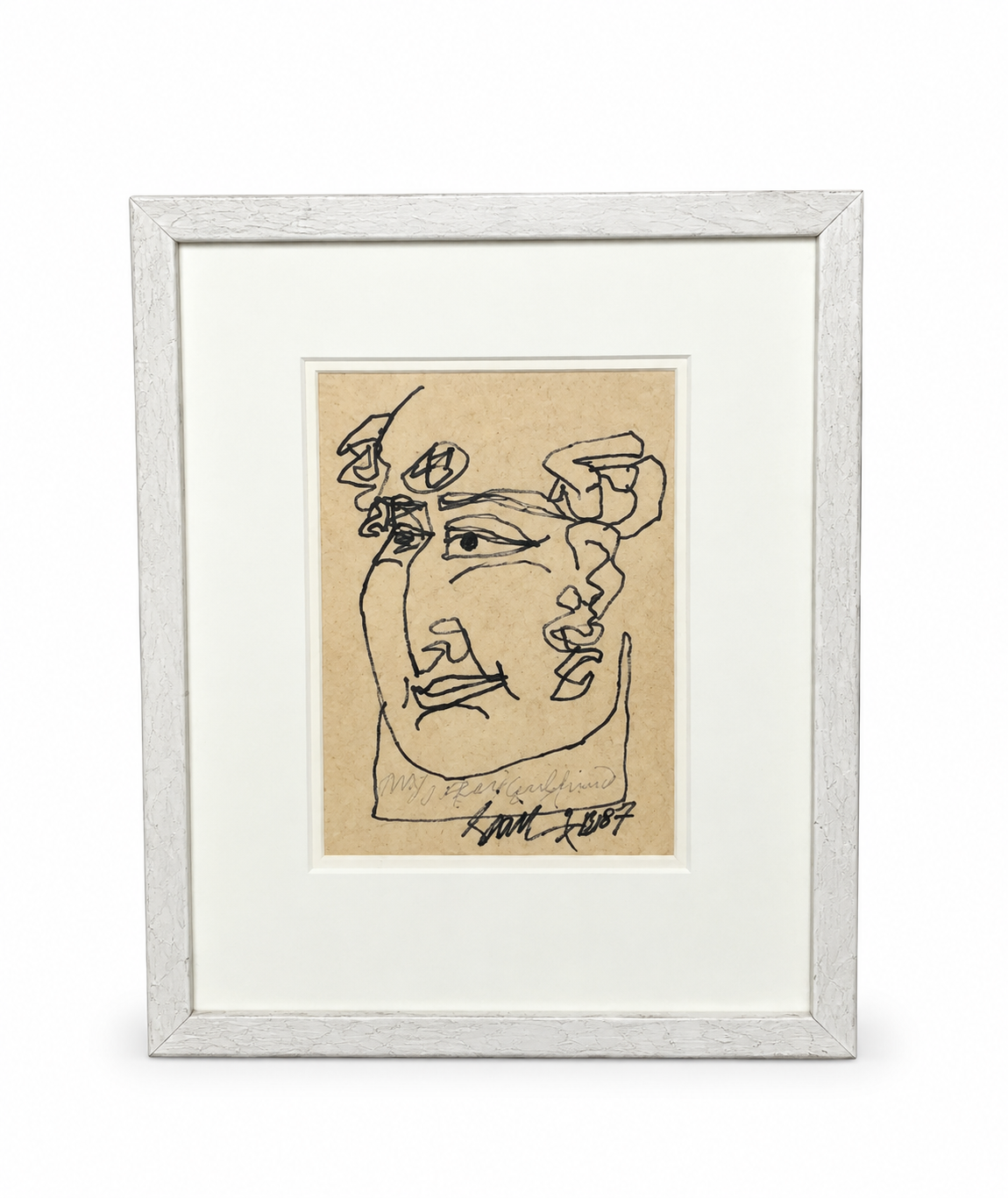 Sunil Das - Stylized Human Head Drawing (2007) - Framed Artwork