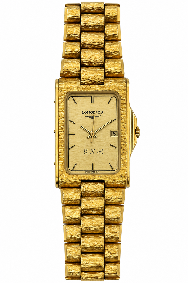 Vintage Longines Quartz Bark-Texture Tank Wristwatch
