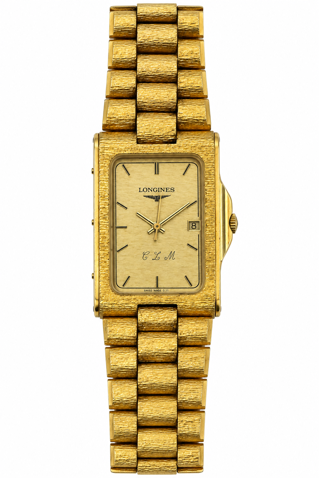 Vintage Longines Quartz Bark-Texture Tank Wristwatch
