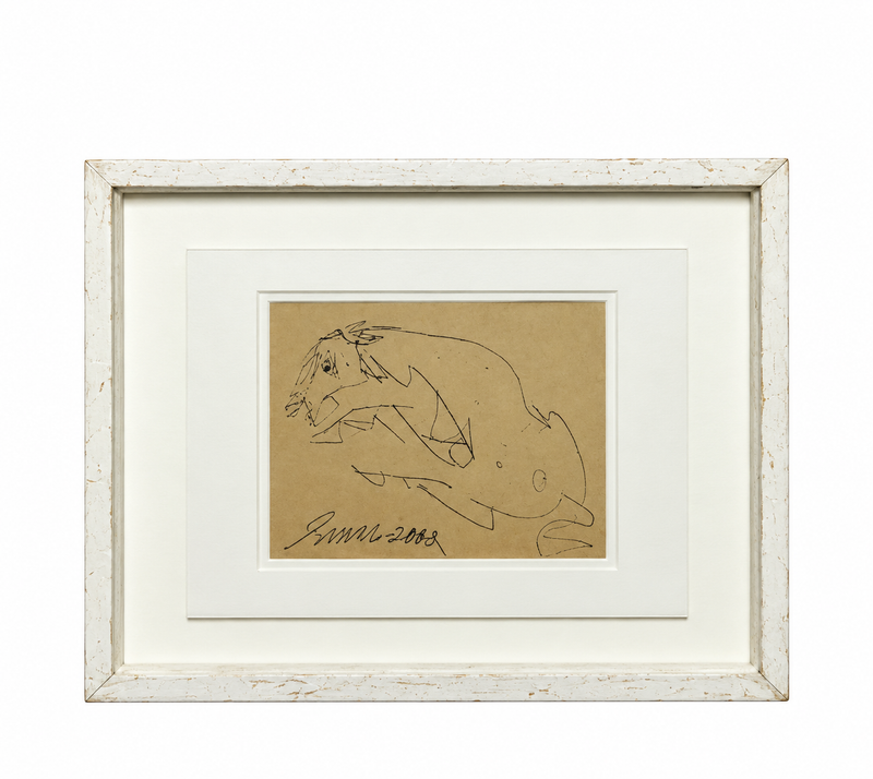 Sunil Das - Charging Horse Pen & Ink Drawing (2012) - Framed Artwork
