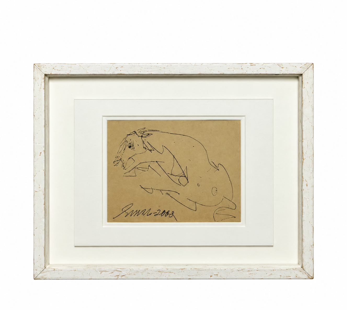 Sunil Das - Charging Horse Pen & Ink Drawing (2012) - Framed Artwork