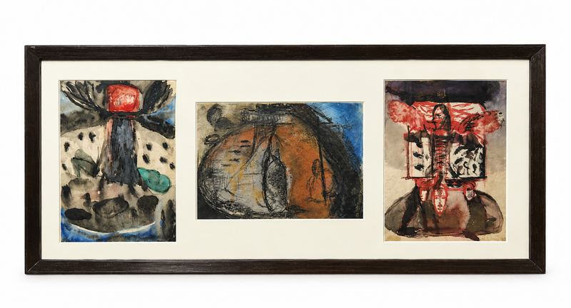 Ramesh Kalkur - Surrealist Triptych Painting (1991) - Framed Artwork