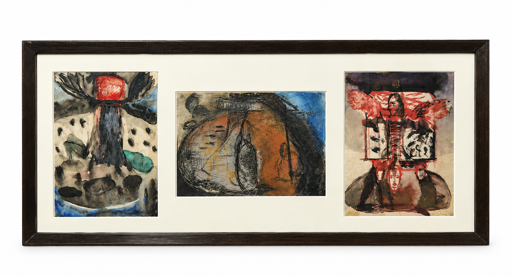 Ramesh Kalkur - Surrealist Triptych Painting (1991) - Framed Artwork