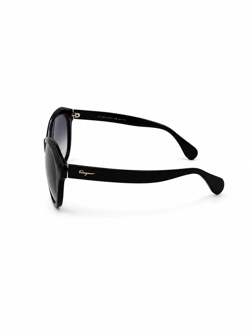 Vintage Ferragamo Cat Eye Sunglasses With Distinct Full Rim Black Frame And Gradient Lenses